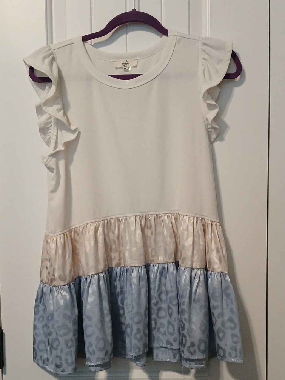 entro Cream and Light Blue Ruffle Tiered Top